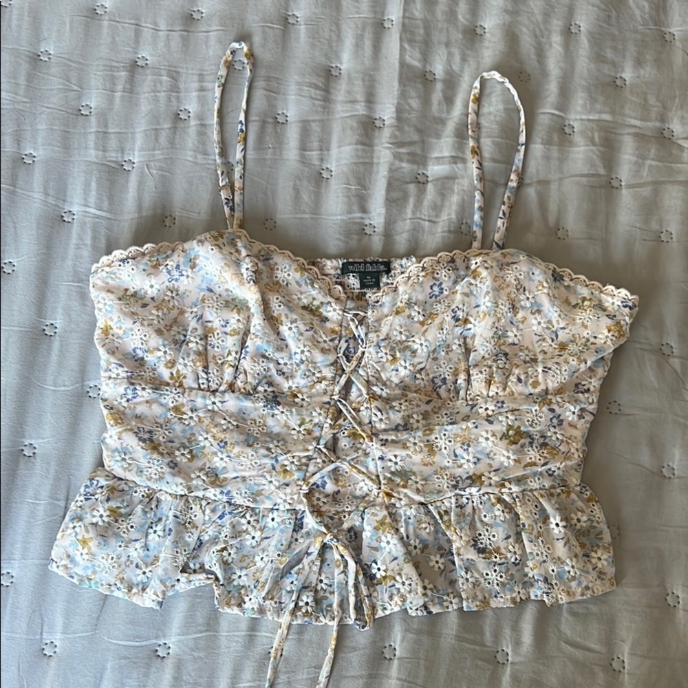 Floral Lace-Up Crop Top